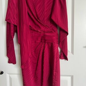 Ronny Kobo Collection Red Long Sleeve Dress with a front drape